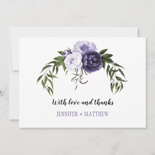 Tarjeta De Agradecimiento Peonies violetas moradas oscuras gracias a las tar (Anverso)