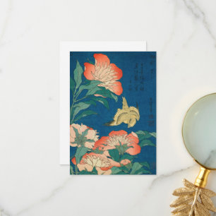 Tarjeta De Agradecimiento Peonies y Canarias por Katsushika Hokusai