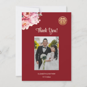 Tarjeta De Agradecimiento Peony Red Chinese Boda Gracias