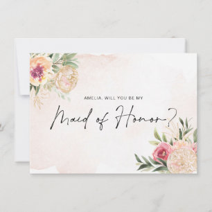 Tarjeta De Agradecimiento Peony y Gold Bloom Maid of Honor Flat Card