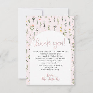 Tarjeta De Agradecimiento Pequeña Baby Shower de flores silvestres gracias a