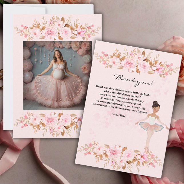 Tarjeta De Agradecimiento Pequeña Ballerina moderna y elegante Foto Baby Sho (Subido por el creador)