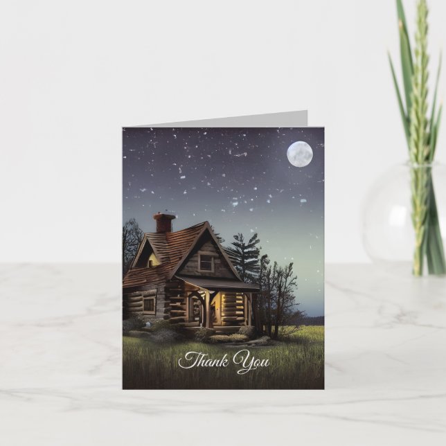 Tarjeta De Agradecimiento Pequeña Cabaña A La Luz De La Luna (Anverso)