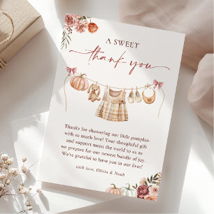 Tarjeta De Agradecimiento Pequeña Caída de Calabaza Chica Floral Rosa Baby S