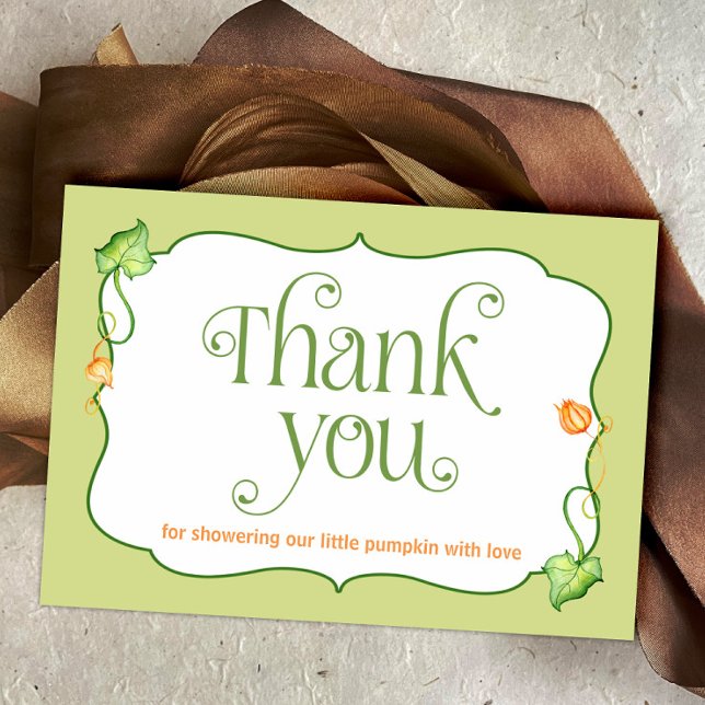 Tarjeta De Agradecimiento Pequeña Caída de Calabaza Género Baby Shower Neutr (Little Pumpkin on the Way Autumn Fairytale Baby Shower Thank You Card)
