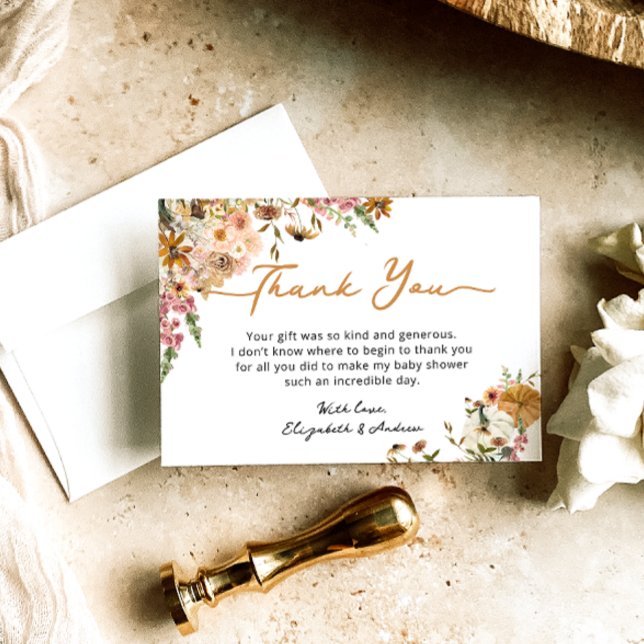 Tarjeta De Agradecimiento Pequeña Caída de Calabaza Género Baby Shower Neutr (Subido por el creador)