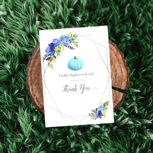 Tarjeta De Agradecimiento Pequeña Calabaza Azul Baby Shower Gracias