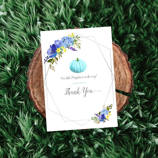 Tarjeta De Agradecimiento Pequeña Calabaza Azul Baby Shower Gracias (Subido por el creador)