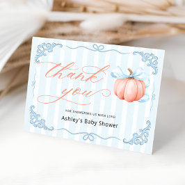 Tarjeta De Agradecimiento Pequeña Calabaza Azul Bow Baby Shower Gracias Tarj