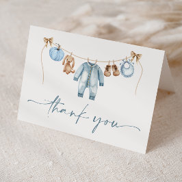 Tarjeta De Agradecimiento Pequeña Calabaza Cae Azul Floral Boy Baby Shower