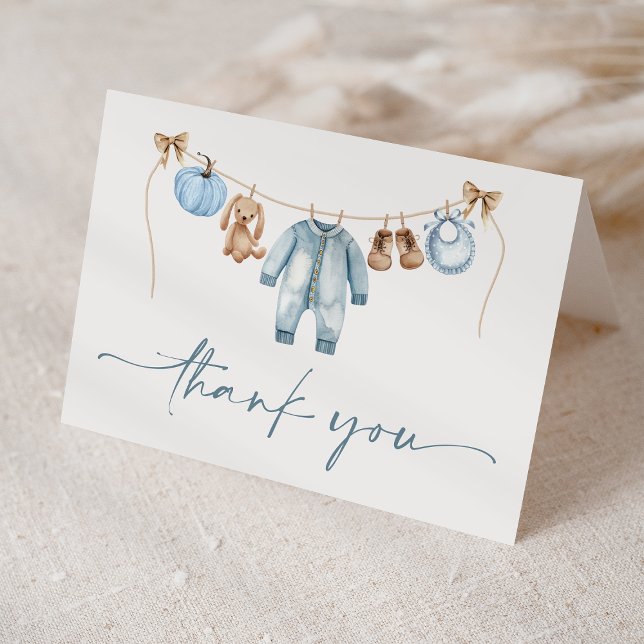 Tarjeta De Agradecimiento Pequeña Calabaza Cae Azul Floral Boy Baby Shower (Subido por el creador)