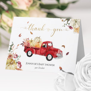 Tarjeta De Agradecimiento Pequeña Calabaza Cae Camión Rojo Vintage Baby Show