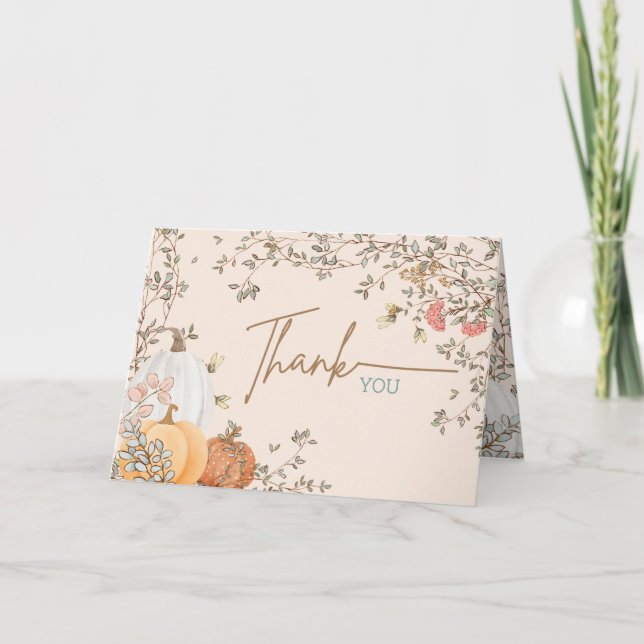 Tarjeta De Agradecimiento Pequeña Calabaza Cae en el otoño de Baby Shower (Anverso)