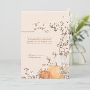 Tarjeta De Agradecimiento Pequeña Calabaza Cae en el otoño de Baby Shower