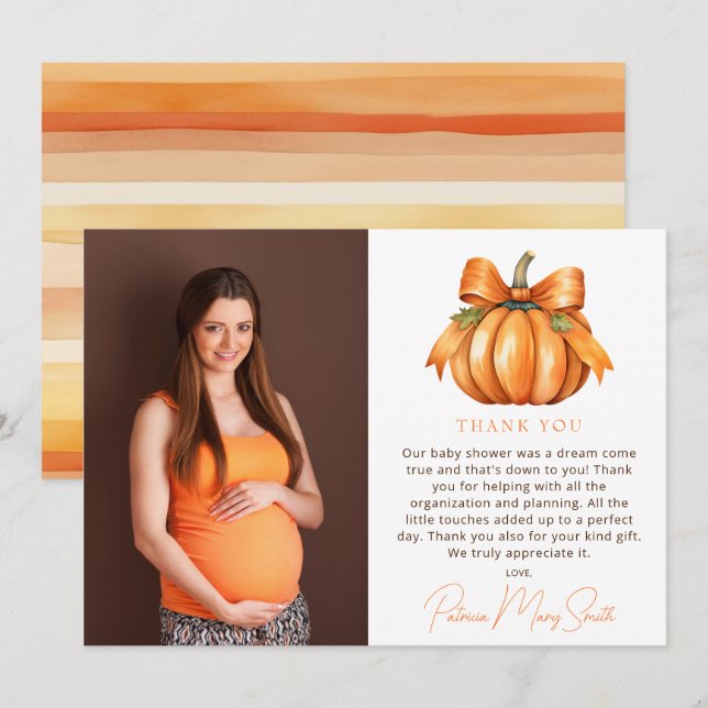 Tarjeta De Agradecimiento Pequeña Calabaza Cae Foto Baby Shower (Anverso / Reverso)