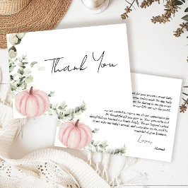 Tarjeta De Agradecimiento Pequeña Calabaza Chica Rosa Cae en Baby Shower