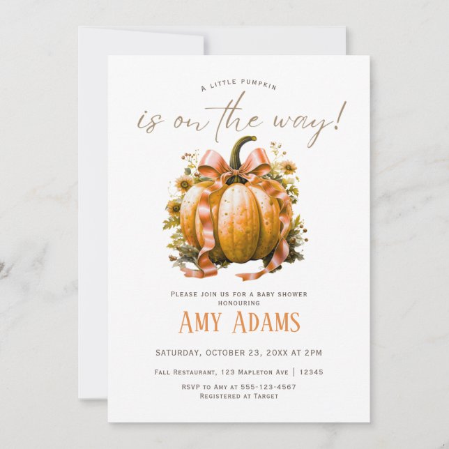 Tarjeta De Agradecimiento Pequeña calabaza con cinta de opciones para una du (Anverso)