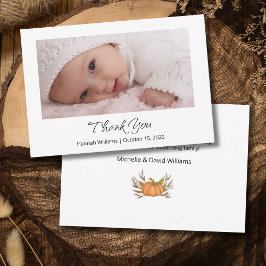 Tarjeta De Agradecimiento Pequeña Calabaza Cuidada Bebé Foto Caída Ducha