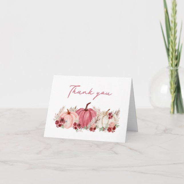 Tarjeta De Agradecimiento Pequeña Calabaza En Camino De Marsala Baby Shower (Anverso)