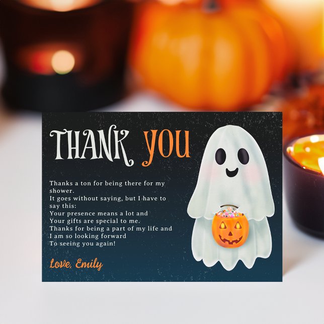 Tarjeta De Agradecimiento Pequeña calabaza fantasma Ducha de bebé Halloween (Little boo ghost pumpkin Halloween baby shower Thank You Card)
