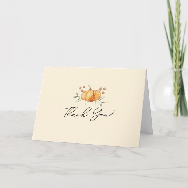 Tarjeta De Agradecimiento Pequeña calabaza Floral Neutral Baby Shower (Anverso)