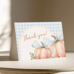 Tarjeta De Agradecimiento Pequeña Calabaza Gingham Azul