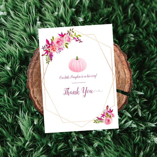 Tarjeta De Agradecimiento Pequeña Calabaza Rosa Baby Shower Gracias (Subido por el creador)