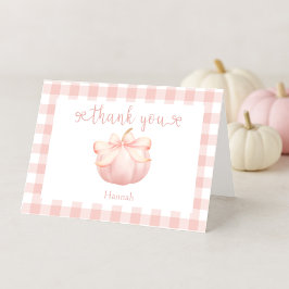 Tarjeta De Agradecimiento Pequeña Calabaza Rosa Bow Baby Shower
