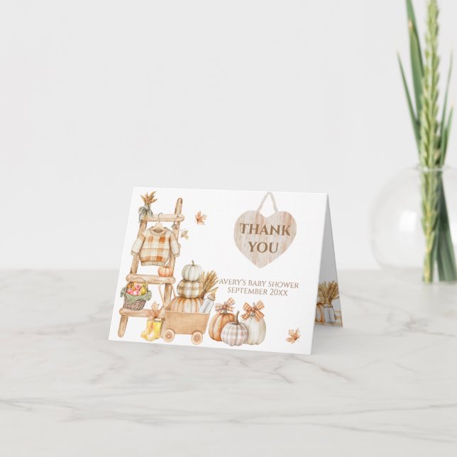 Tarjeta De Agradecimiento Pequeña Calabaza Rústica Granja Baby Shower Diaper (Anverso)