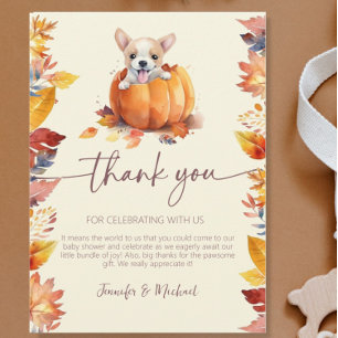 Tarjeta De Agradecimiento Pequeña calabaza suave caída de cachorro enamorada