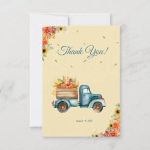 Tarjeta De Agradecimiento Pequeña calabaza Vintage Blue Truck Baby Shower