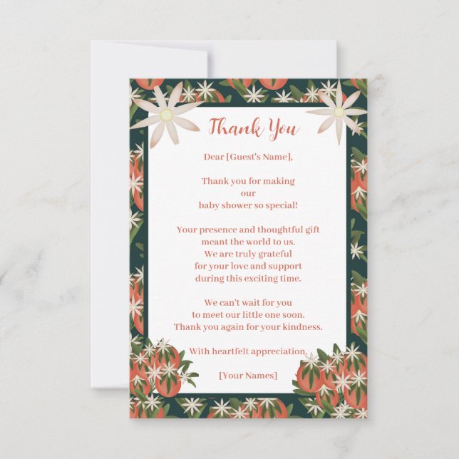 Tarjeta De Agradecimiento Pequeña Cementina Cutie| Citrus Theme Baby Shower (Anverso)