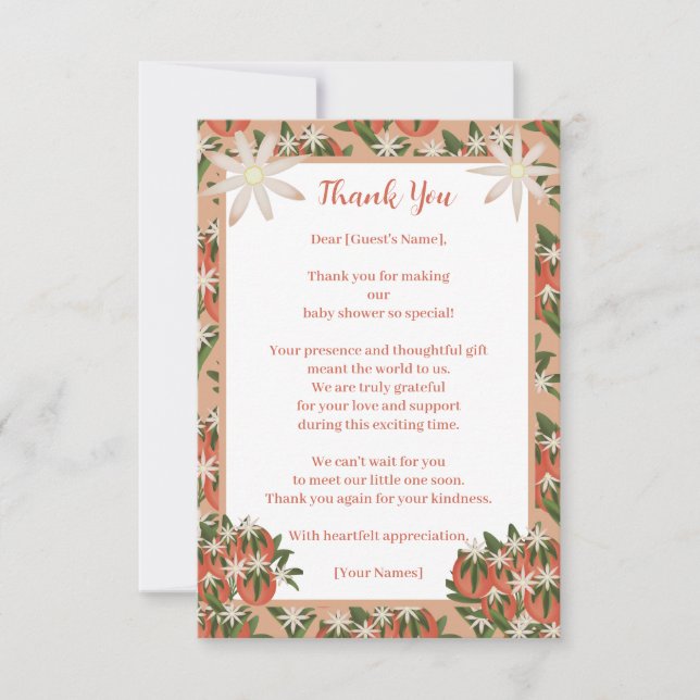 Tarjeta De Agradecimiento Pequeña Chica rosa de clementina cutie Baby Shower (Anverso)