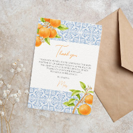 Tarjeta De Agradecimiento Pequeña Cutie Mediterráneo Tile Naranja Baby Showe