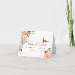 Tarjeta De Agradecimiento Pequeña Dama Mariquita Rosas Baby Shower