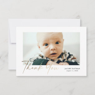 Tarjeta De Agradecimiento Pequeña Elegante Foto de Bebé con Letra Dorada