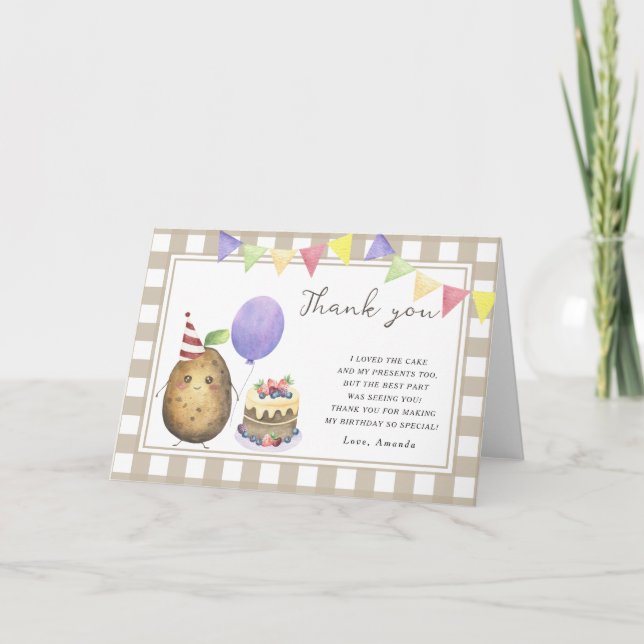 Tarjeta De Agradecimiento Pequeña fiesta de cumpleaños de Sweet Potato graci (Anverso)