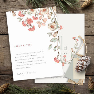 Tarjeta De Agradecimiento Pequeña flor rosa suave Wreath Baby Girl Cumpleaño