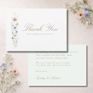 Tarjeta De Agradecimiento Pequeña Flor Silvestre Neutral Fiesta de Bebé Flor