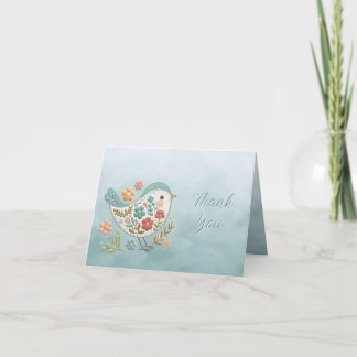 Tarjeta De Agradecimiento Pequeña Flores Azules Rosa De Pájaro Gracias Tarje