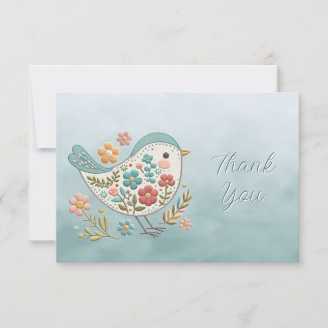 Tarjeta De Agradecimiento Pequeña Flores Azules Rosa De Pájaro Gracias Tarje (Anverso)