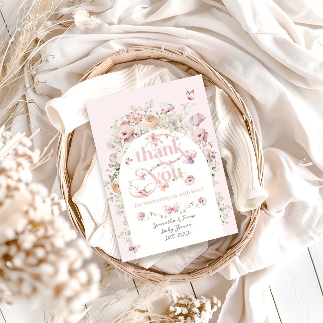Tarjeta De Agradecimiento Pequeña mariposa Rubor Chica floral rosa Baby Show (Subido por el creador)