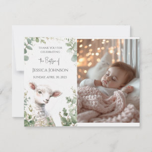 Tarjeta De Agradecimiento Pequeña oveja y bautismo de eucalipto