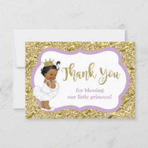 Tarjeta De Agradecimiento Pequeña Princesa Gracias Tarjeta, Falsa Purpurina