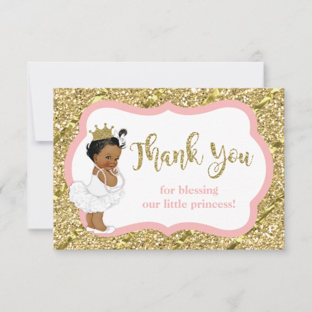 Tarjeta De Agradecimiento Pequeña Princesa Gracias Tarjeta, Falsa Purpurina (Anverso)