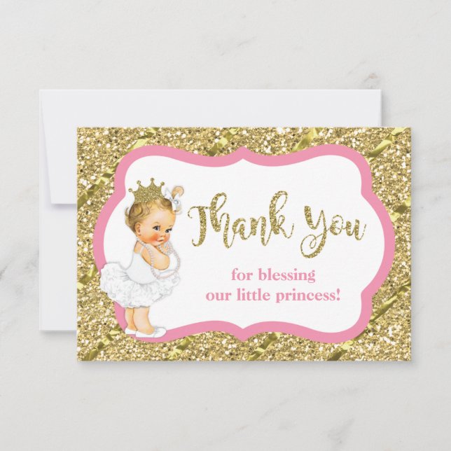 Tarjeta De Agradecimiento Pequeña Princesa Gracias Tarjeta, Falsa Purpurina (Anverso)