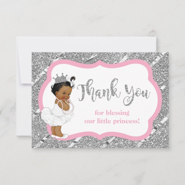Tarjeta De Agradecimiento Pequeña Princesa Gracias Tarjeta, Falsa Purpurina (Anverso)