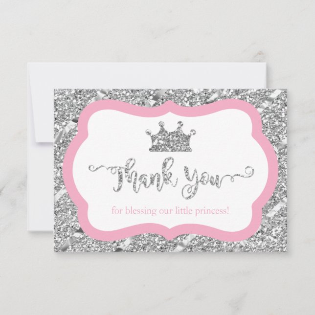 Tarjeta De Agradecimiento Pequeña Princesa Gracias Tarjeta, Purpurina Rosa F (Anverso)