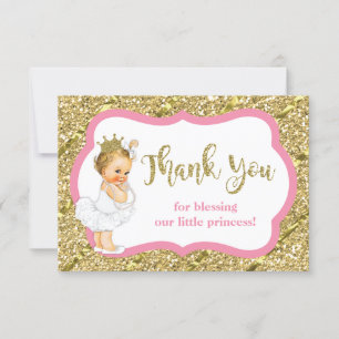 Tarjeta De Agradecimiento Pequeña princesa Thank You Card, falso purpurina