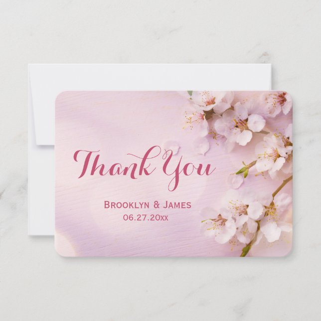 Tarjeta De Agradecimiento Pequeña Ronda Rosa Cerezo Blossom Gracias Cartas (Anverso)